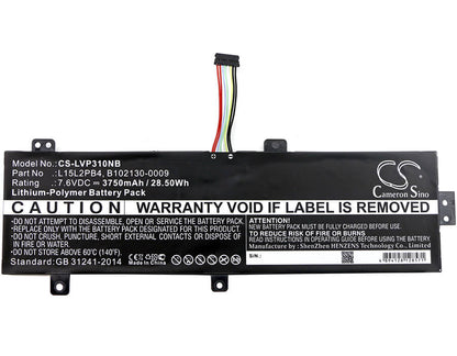 7.6V, 3750mAh, Li-Polymer Battery fits Lenovo, Ideapad 310 15", Ideapad 310 15" Touch, 28.5Wh