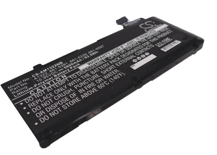 10.95V, 5800mAh, Li-Polymer Battery fits Apple, Macbook Pro 13, Macbook Pro 13" 2010 Version, 63.51Wh
