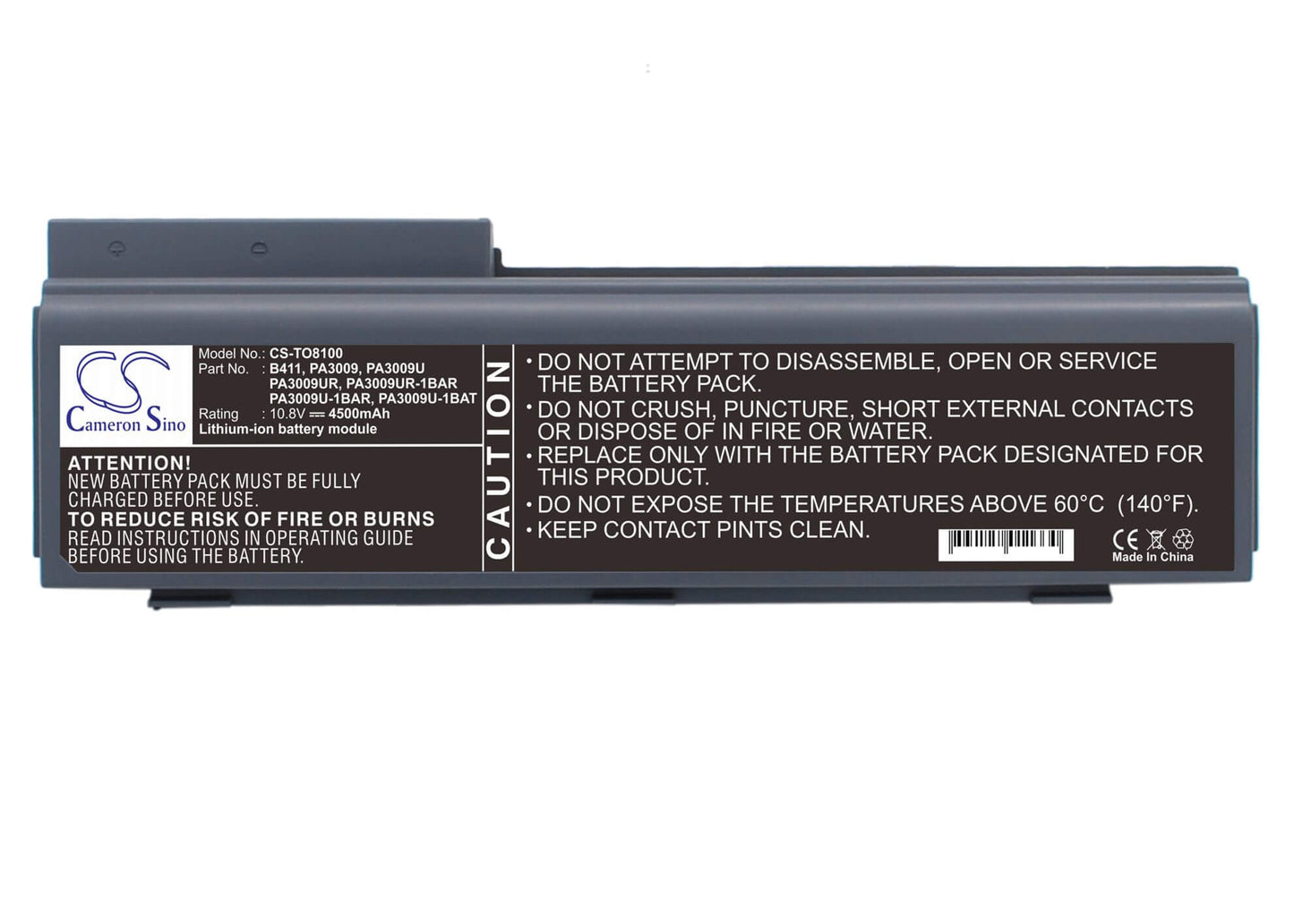 10.8V, 4400mAh, Li-ion Battery fits Toshiba, Tecra 8100, Tecra 8100a, 47.52Wh