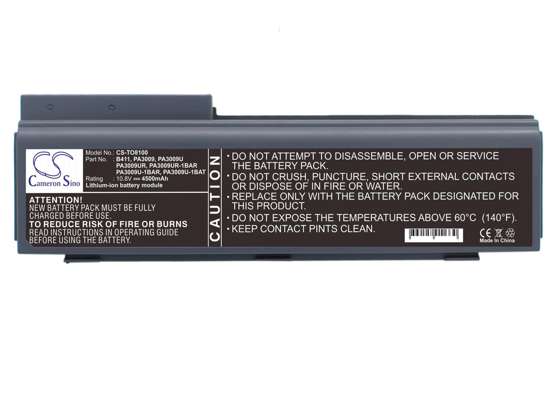 10.8V, 4400mAh, Li-ion Battery fits Toshiba, Tecra 8100, Tecra 8100a, 47.52Wh