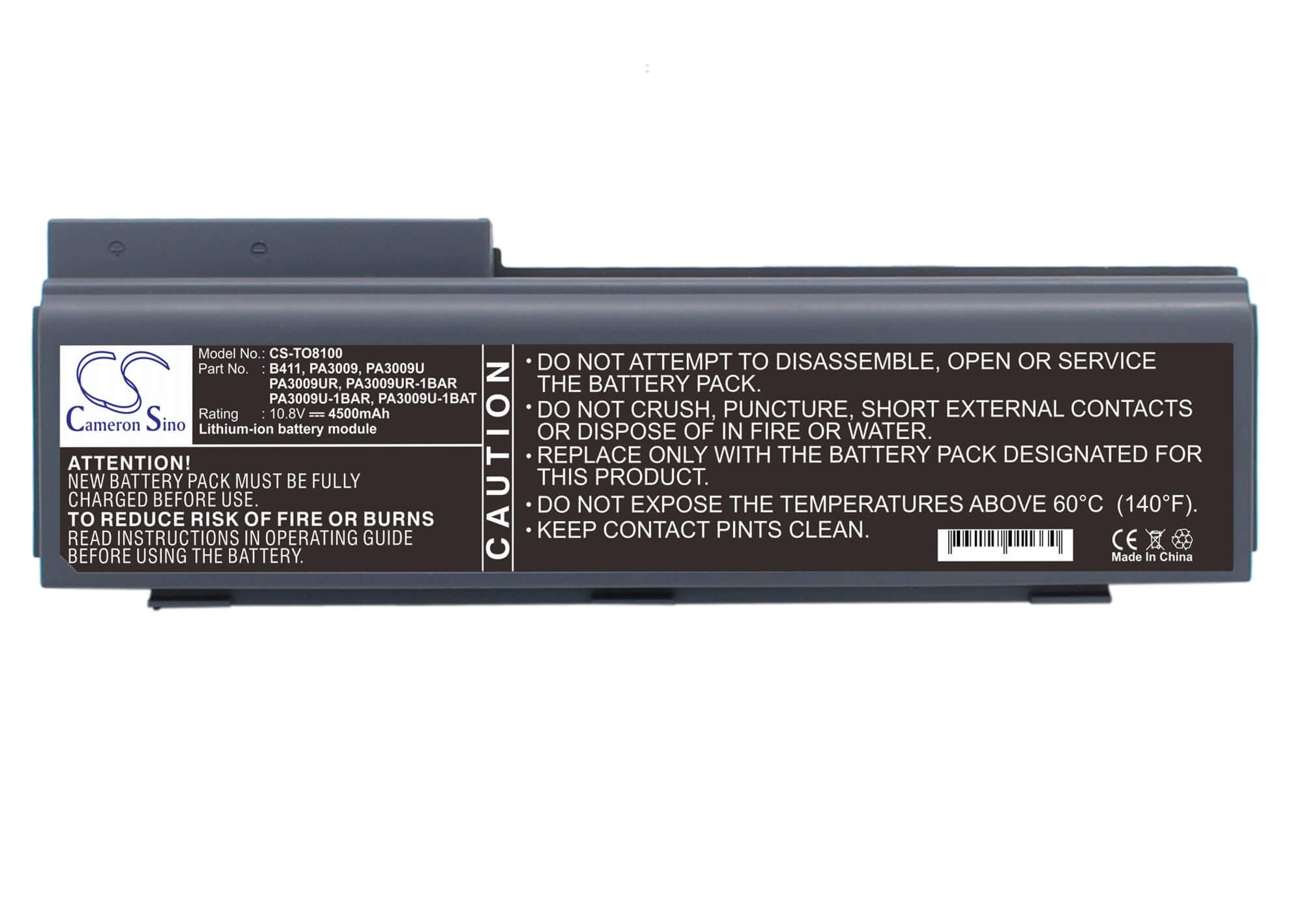 10.8V, 4400mAh, Li-ion Battery fits Toshiba, Tecra 8100, Tecra 8100a, 47.52Wh