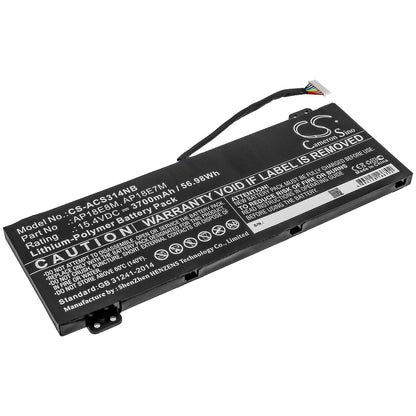 15.4V, 3700mAh, Li-Polymer Battery fits Acer, Aspire 7 715-74g-52mv, Aspire 7 A715-74, 56.98Wh