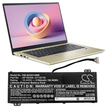 15.4V, 3700mAh, Li-Polymer Battery fits Acer, Aspire 7 715-74g-52mv, Aspire 7 A715-74, 56.98Wh