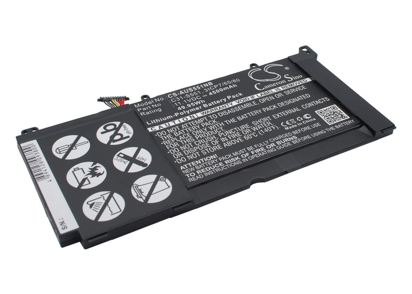 11.1V, 4500mAh, Li-Polymer Battery fits Asus, S551l, S551la, 49.95Wh