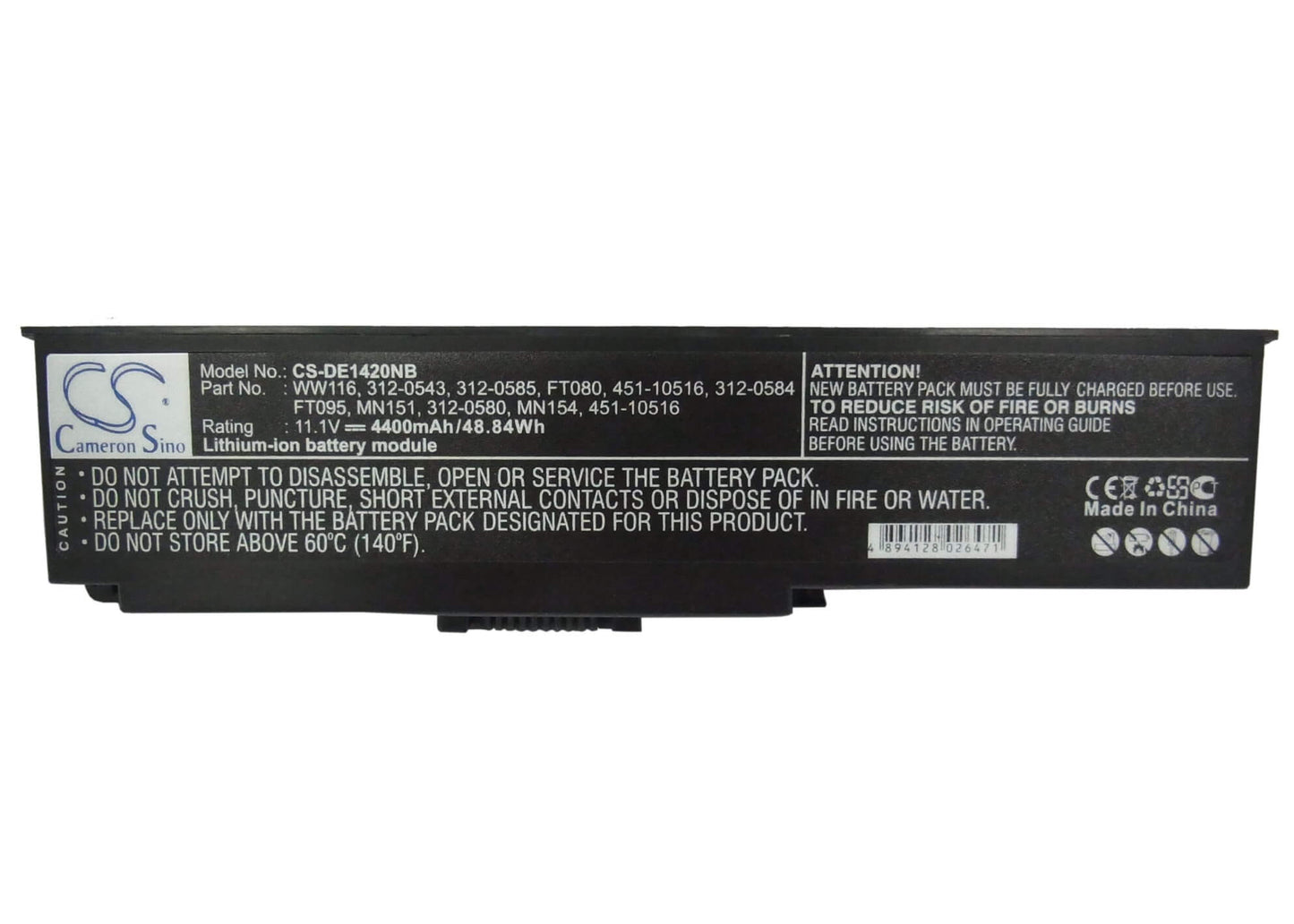 11.1V, 4400mAh, Li-ion Battery fits Dell, Inspiron 1420, Vostro 1400, 48.84Wh