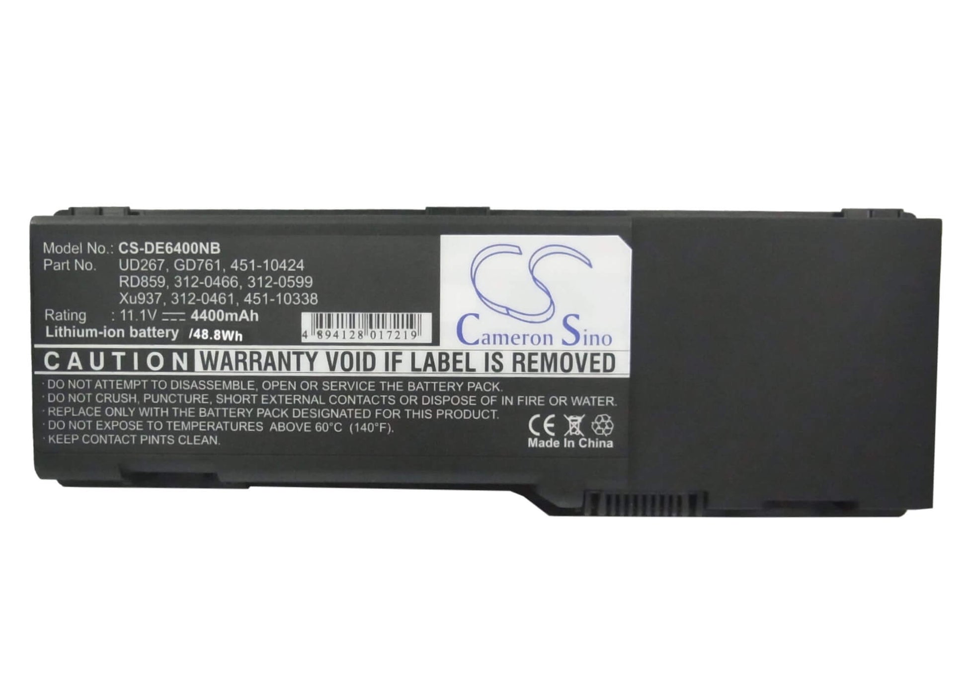 11.4V, 4400mAh, Li-ion Battery fits Dell, Inspiron 1501, Inspiron 6400, 50.16Wh