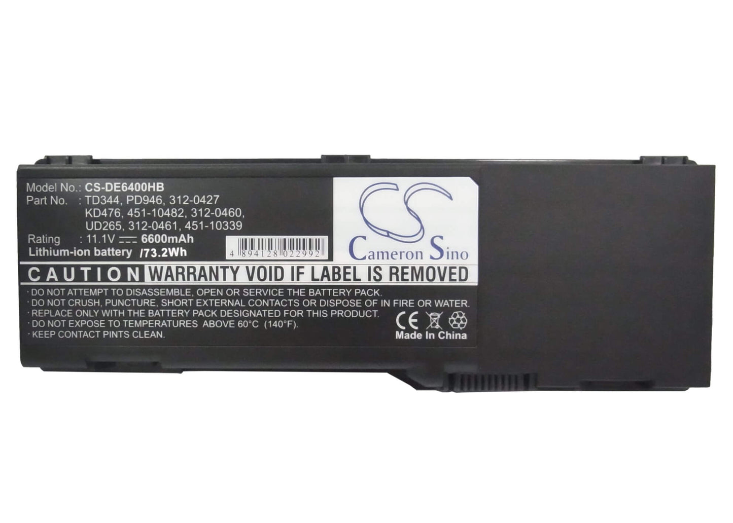 CS-DE6400HB, Notebook, Laptop 11.1V, 6600mAh, Li-ion Battery fits Dell, Inspiron 1501, Inspiron 6400, 73.26Wh