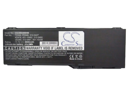 CS-DE6400HB, Notebook, Laptop 11.1V, 6600mAh, Li-ion Battery fits Dell, Inspiron 1501, Inspiron 6400, 73.26Wh