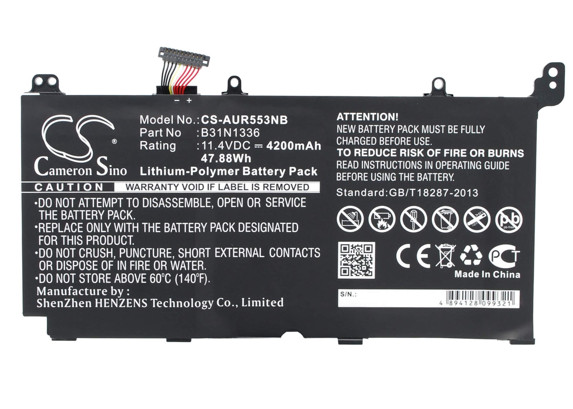 11.4V, 4200mAh, Li-Polymer Battery fits Asus, A551ln, K551la Serie, 47.88Wh