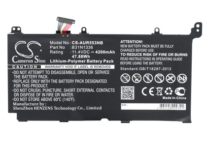 11.4V, 4200mAh, Li-Polymer Battery fits Asus, A551ln, K551la Serie, 47.88Wh