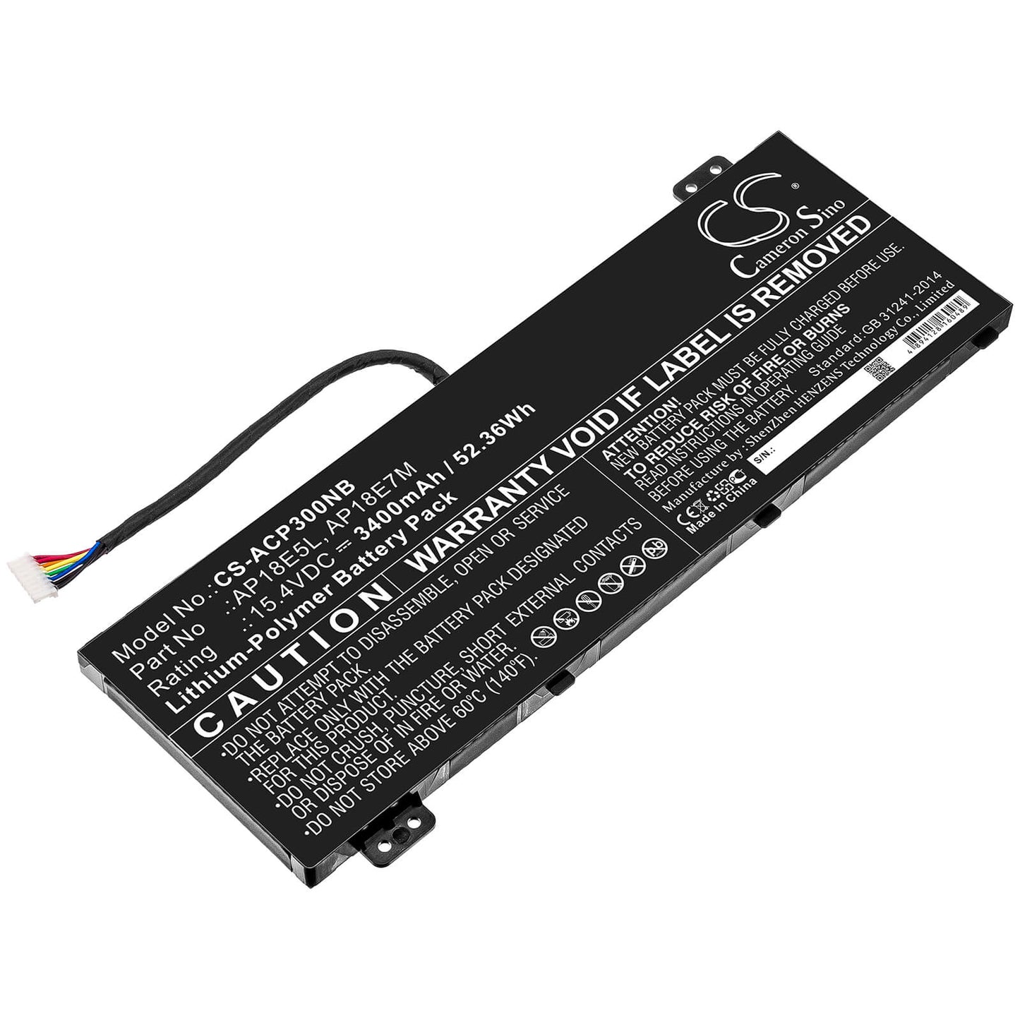 15.4V, 3400mAh, Li-Polymer Battery fits Acer, Ph315 Zin, Predator Helios 300, 52.36Wh