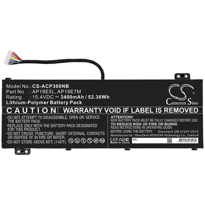 15.4V, 3400mAh, Li-Polymer Battery fits Acer, Ph315 Zin, Predator Helios 300, 52.36Wh
