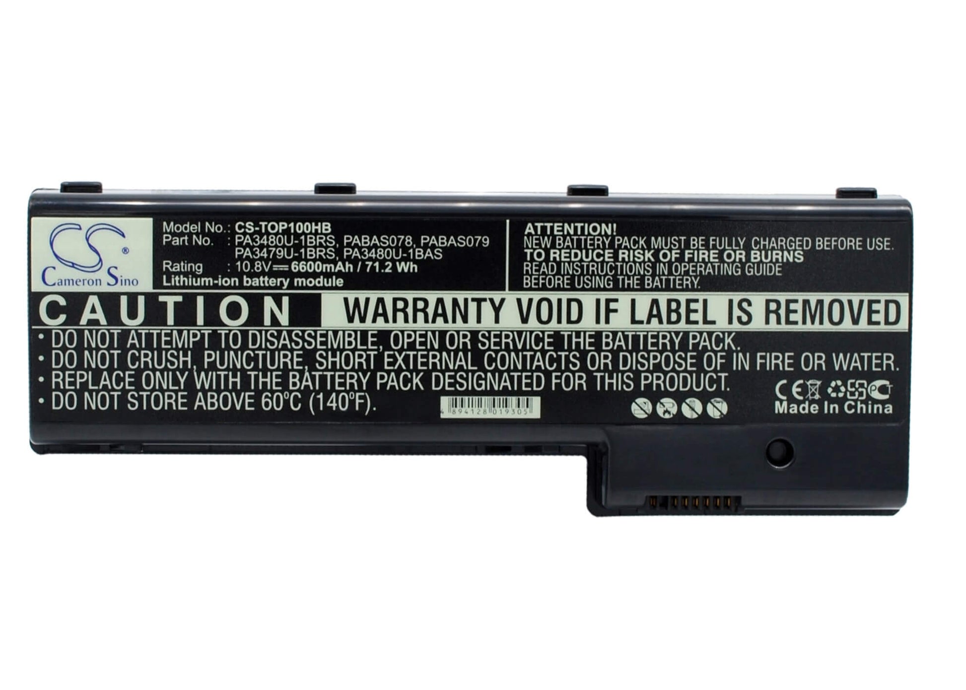 10.8V, 6600mAh, Li-ion Battery fits Toshiba, Satellite P100 Series, Satellite P100-102, 71.28Wh