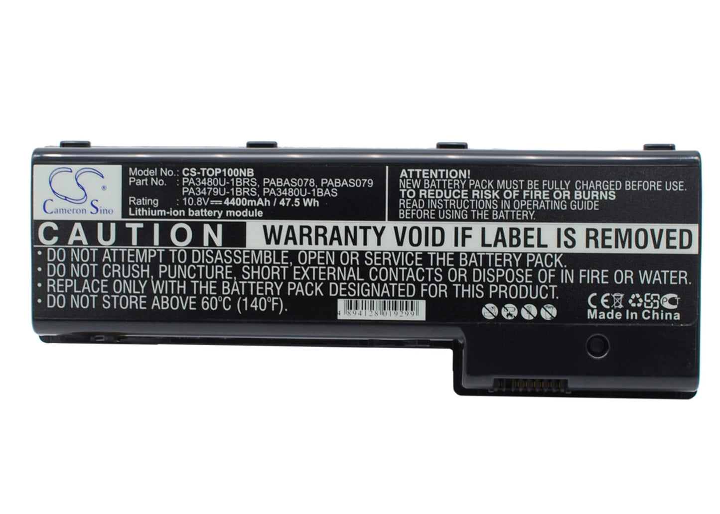 10.8V, 4400mAh, Li-ion Battery fits Toshiba, Satellite P100 Series, Satellite P100-102, 47.52Wh