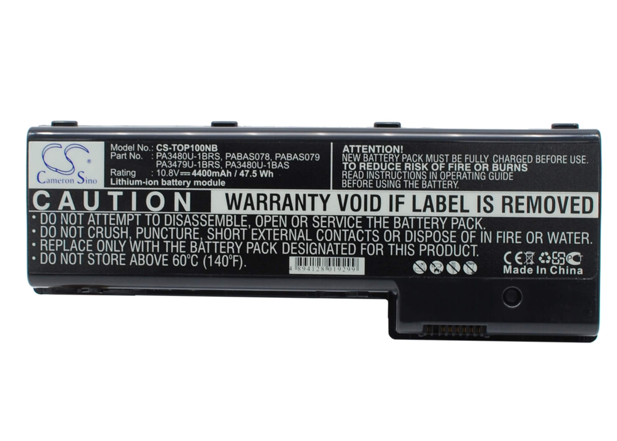 10.8V, 4400mAh, Li-ion Battery fits Toshiba, Satellite P100 Series, Satellite P100-102, 47.52Wh