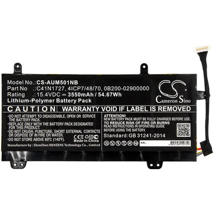 15.4V, 3550mAh, Li-Polymer Battery fits Asus, Gm501gm, Gm501gm-0021a8750h, 54.67Wh