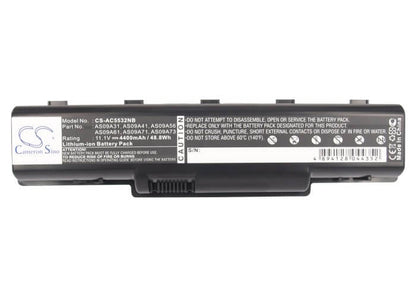 11.1V, 4400mAh, Li-ion Battery fits Gateway, Nv52, Nv5207u, 48.84Wh