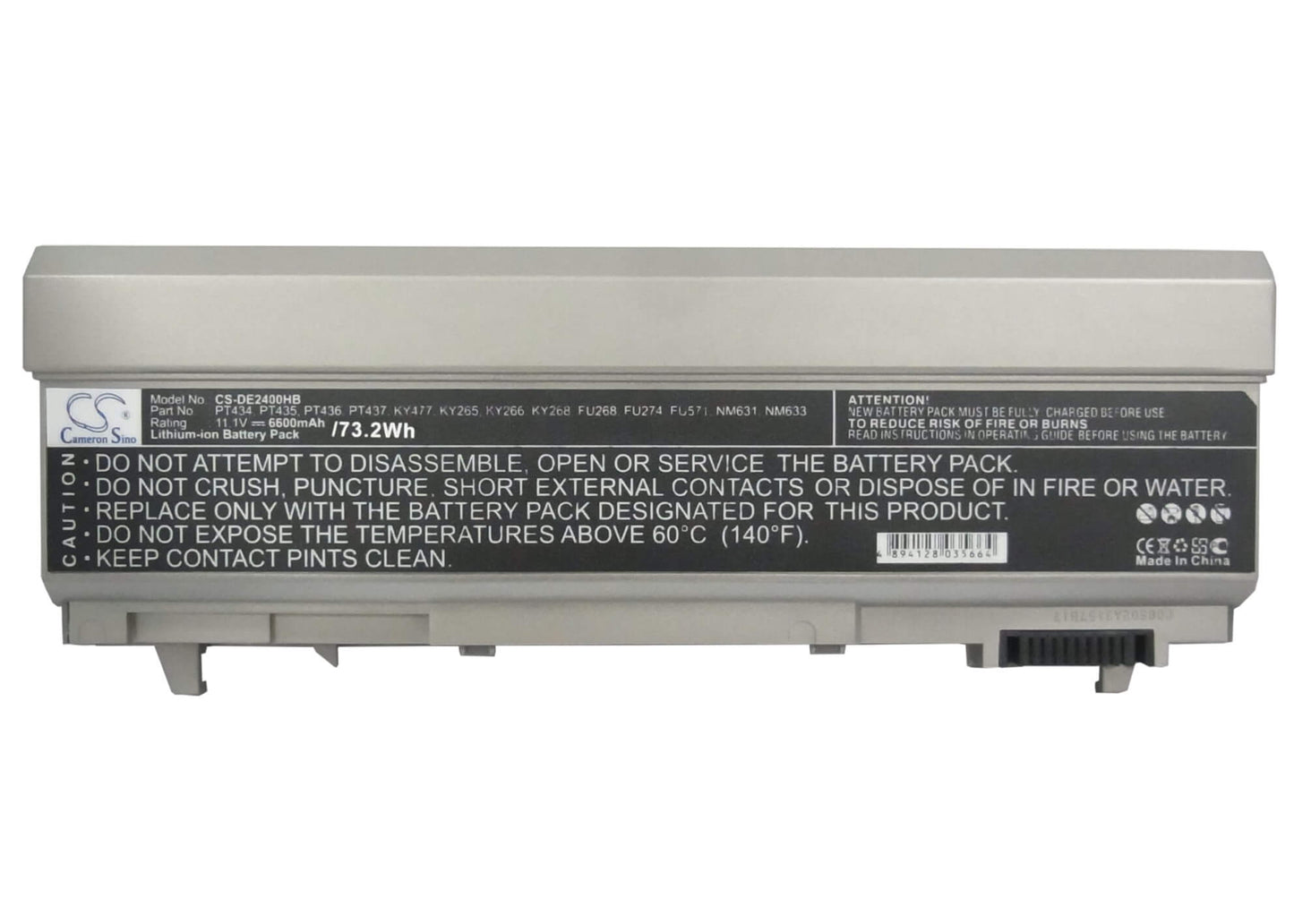 11.1V, 6600mAh, Li-ion Battery fits Dell, Latitude 6400 Atg, Latitude E6400, 73.26Wh