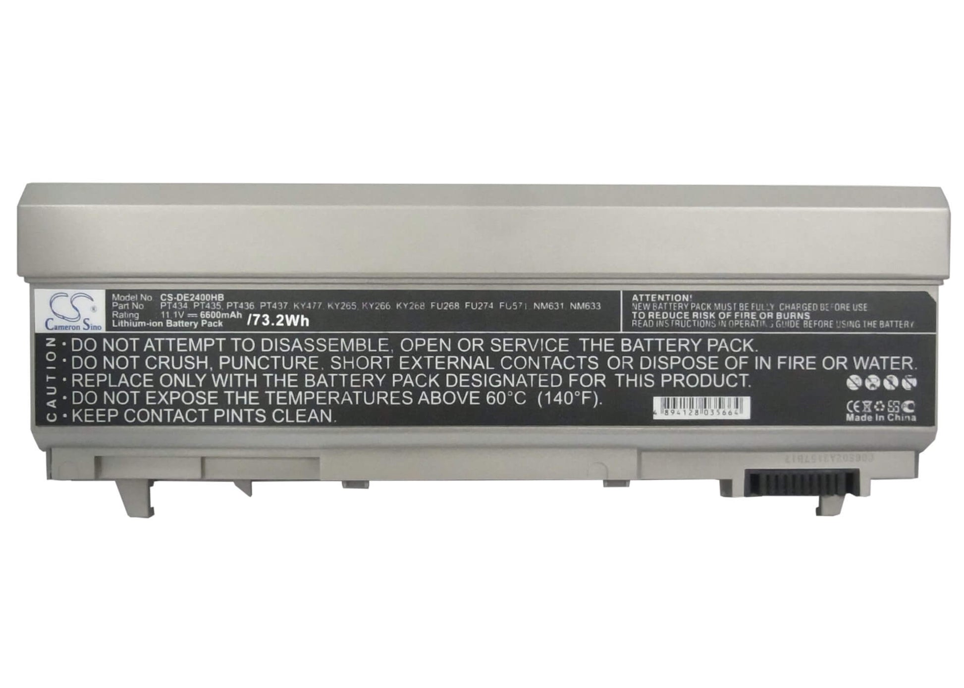 11.1V, 6600mAh, Li-ion Battery fits Dell, Latitude 6400 Atg, Latitude E6400, 73.26Wh