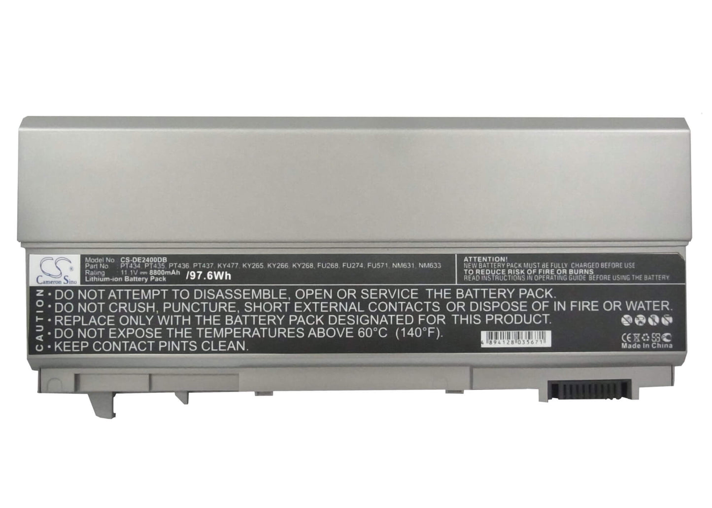 11.1V, 8800mAh, Li-ion Battery fits Dell, Latitude 6400 Atg, Latitude E6400, 97.68Wh
