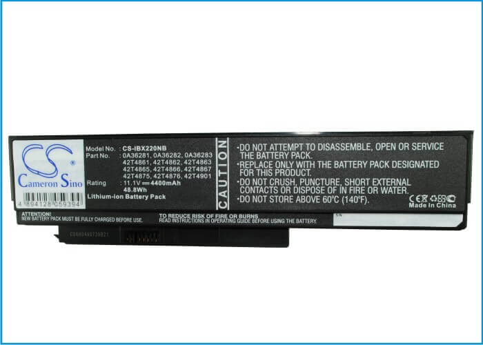 11.1V, 4400mAh, Li-ion Battery fits Lenovo, Thinkpad X220, Thinkpad X220i, 48.84Wh