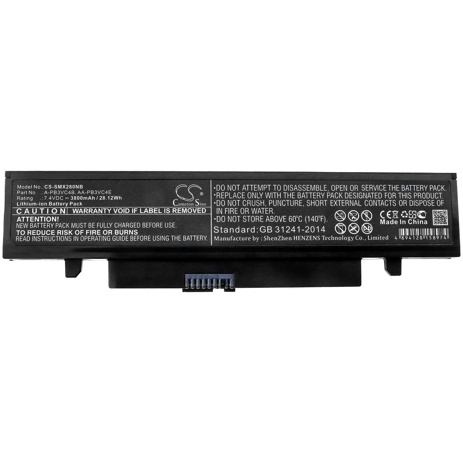 7.4V, 3800mAh, Li-ion Battery fits Samsung, Np-x280, Nt-x125, 28.12Wh