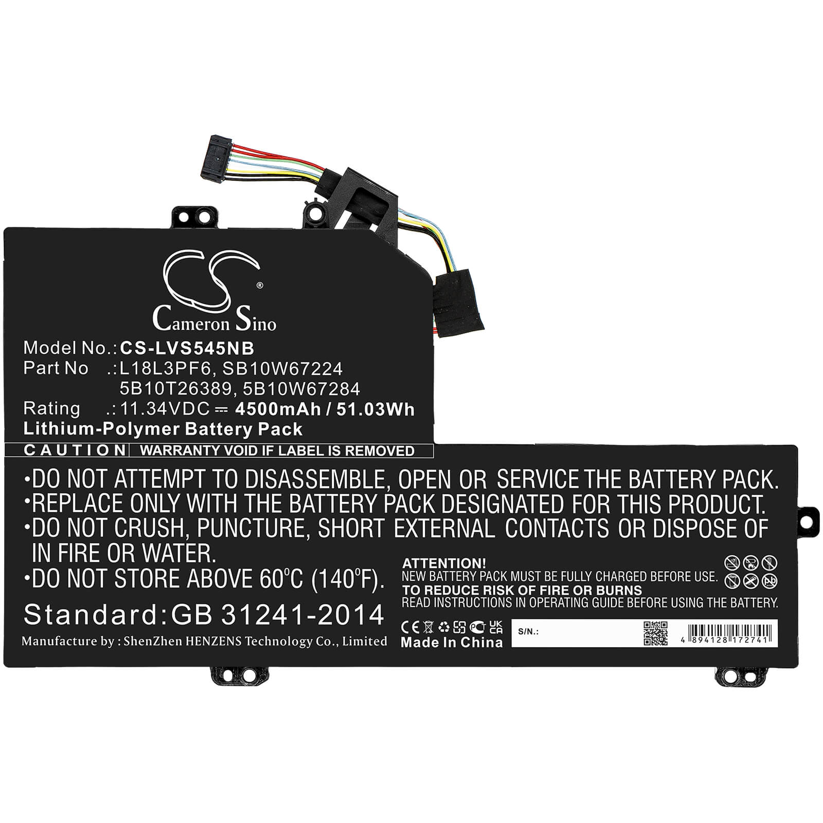 11.34V, 4500mAh, Li-Polymer Battery fits Lenovo, Ideapad S540-15iwl, Ideapad S540-15iwl Gtx, 51.03Wh