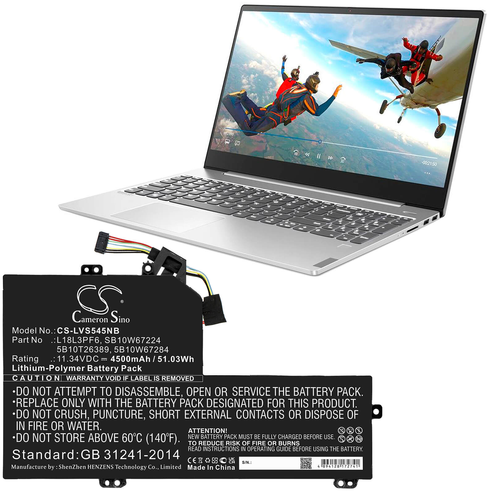 11.34V, 4500mAh, Li-Polymer Battery fits Lenovo, Ideapad S540-15iwl, Ideapad S540-15iwl Gtx, 51.03Wh