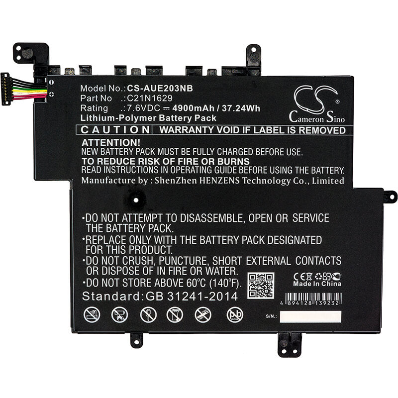 7.6V, 4900mAh, Li-Polymer Battery fits Asus, E203, E203ma, 37.24Wh