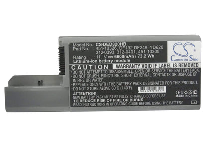 11.1V, 6600mAh, Li-ion Battery fits Dell, Latitude D531, Latitude D820, 73.26Wh