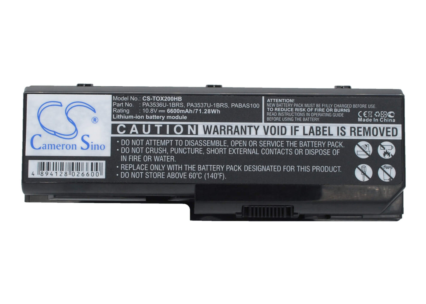 10.8V, 6600mAh, Li-ion Battery fits Toshiba, Equium P200, Equium P200-178, 71.28Wh