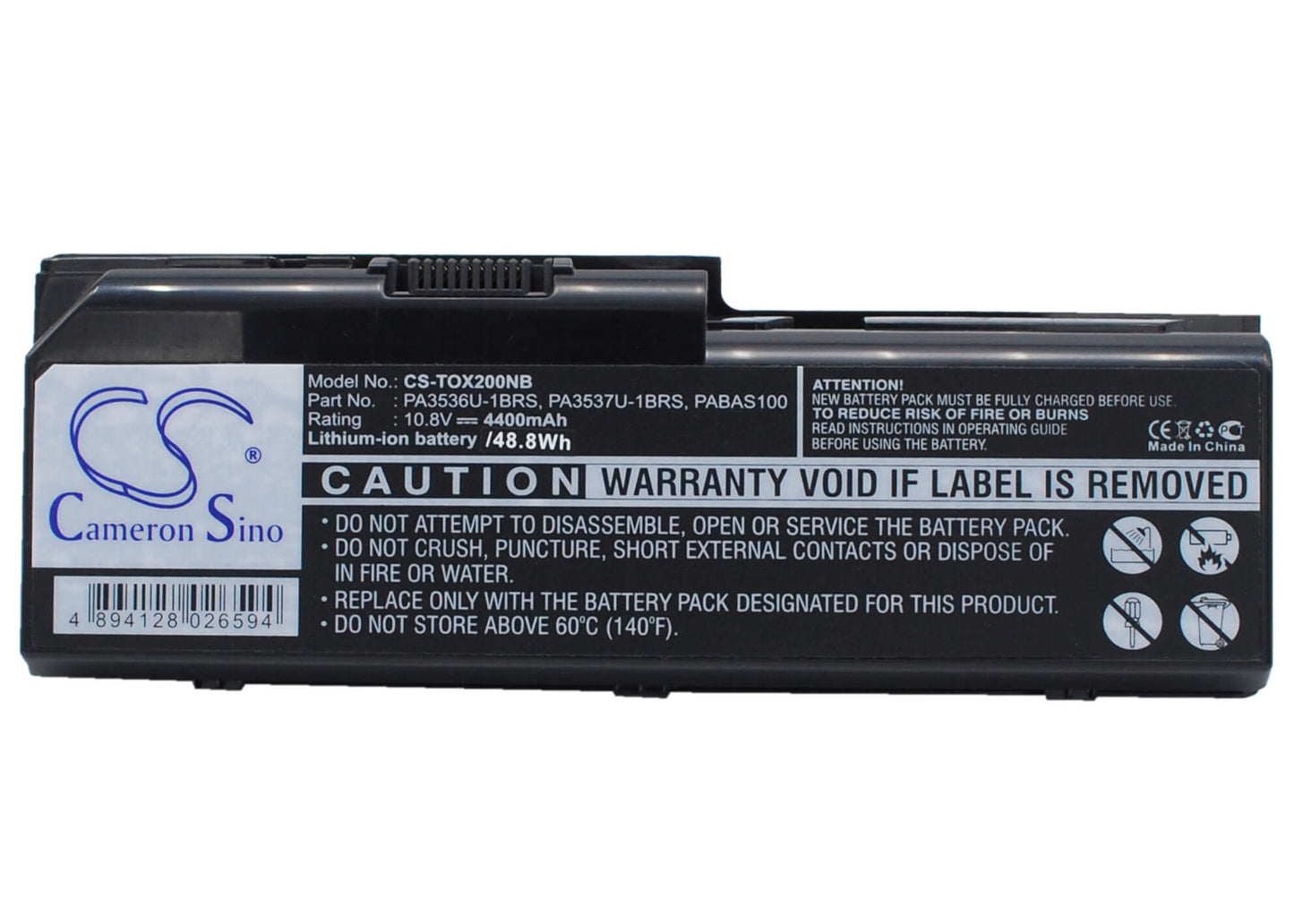10.8V, 4400mAh, Li-ion Battery fits Toshiba, Equium P200, Equium P200-178, 47.52Wh
