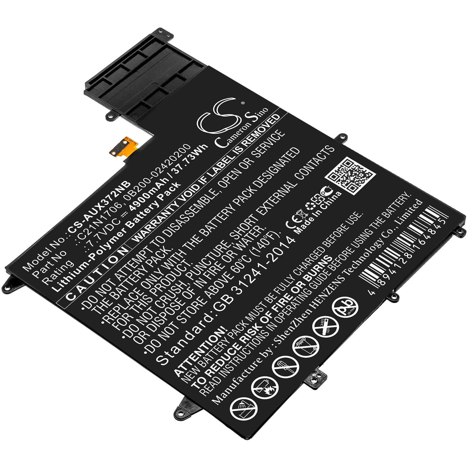 7.7V, 4900mAh, Li-Polymer Battery fits Asus, Ux370f, Ux370ua-0061a7500u, 37.73Wh