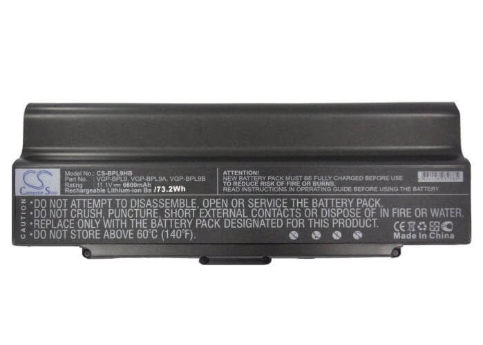 Black, 11.1V, 6600mAh, Li-ion Battery fits Sony, Aio Vgn-ar760, Vaio Pcg-5g1l, 73.26Wh