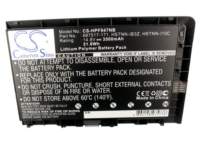 14.8V, 3500mAh, Li-Polymer Battery fits Hp, Bt04xl, Elitebook Folio 9470, 51.8Wh