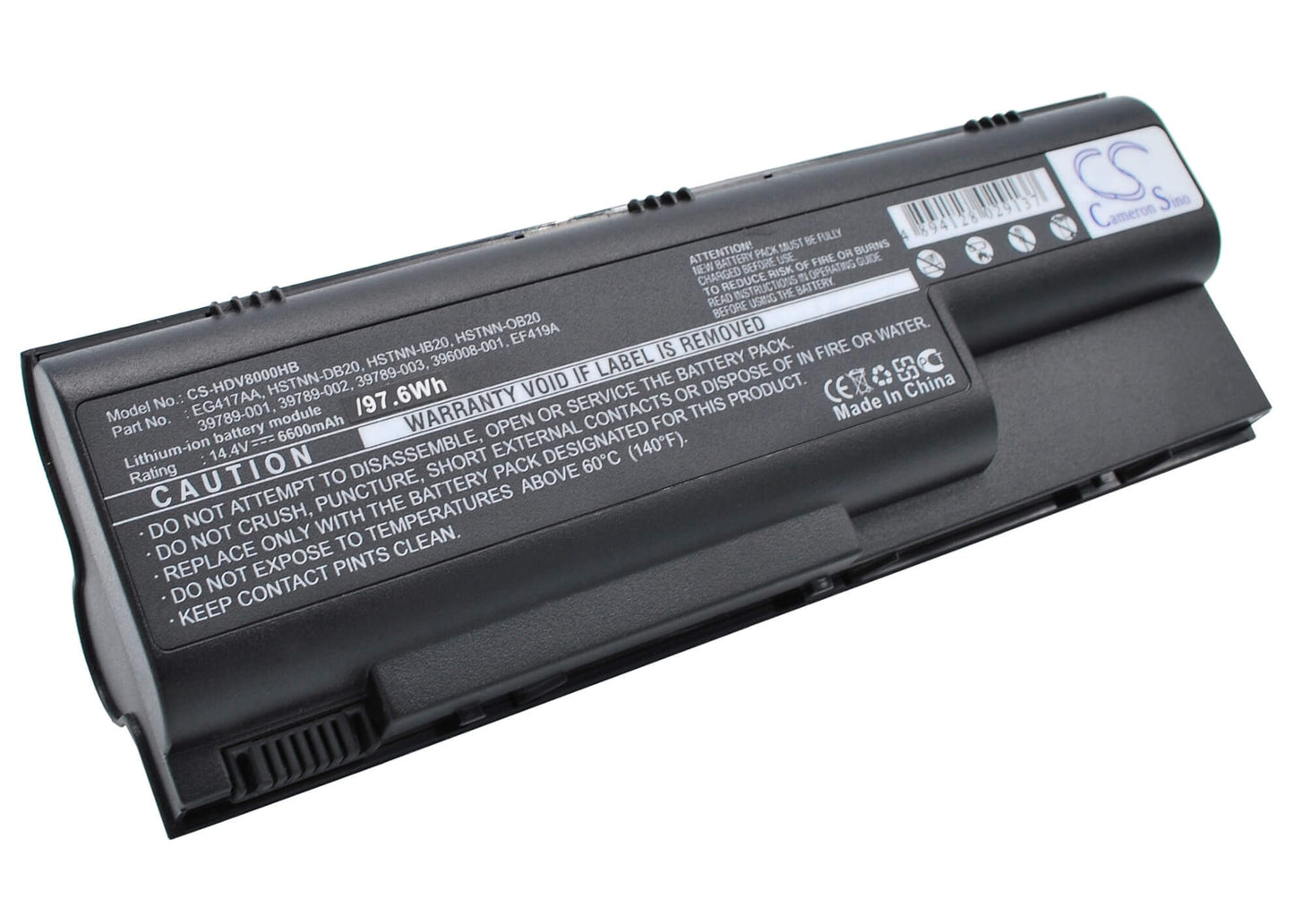 14.4V, 6600mAh, Li-ion Battery fits Hp, Pavilion Dv8000, Pavilion Dv8000t, 95.04Wh