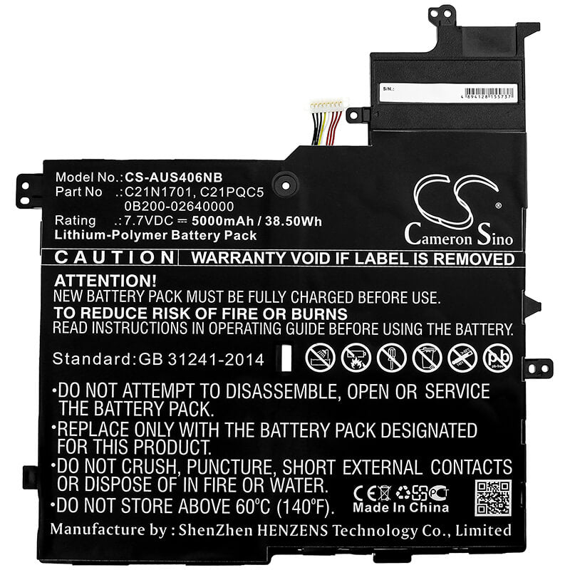 7.7V, 5000mAh, Li-Polymer Battery fits Asus, K406ua, K406ua-bm141t, 38.5Wh