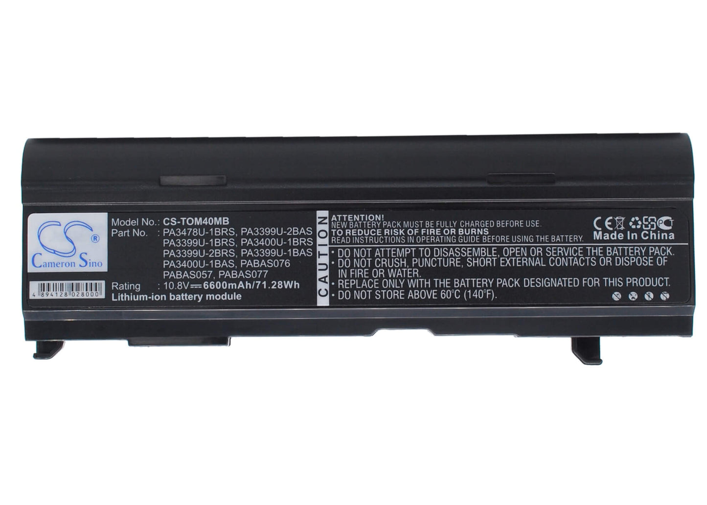 10.8V, 6600mAh, Li-ion Battery fits Toshiba, Dynabook Cx/45a, Dynabook Cx/47a, 71.28Wh