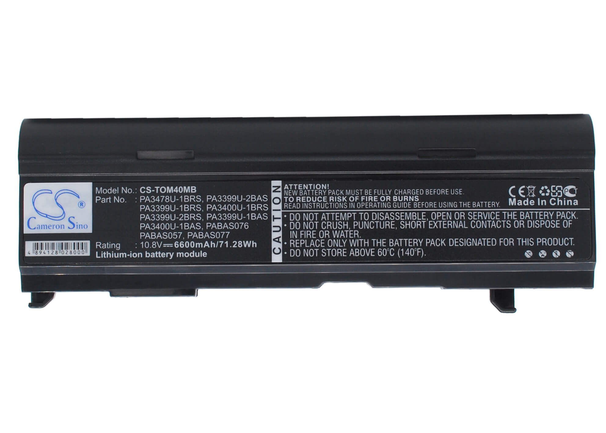 10.8V, 6600mAh, Li-ion Battery fits Toshiba, Dynabook Cx/45a, Dynabook Cx/47a, 71.28Wh