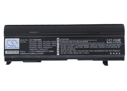 10.8V, 6600mAh, Li-ion Battery fits Toshiba, Dynabook Cx/45a, Dynabook Cx/47a, 71.28Wh