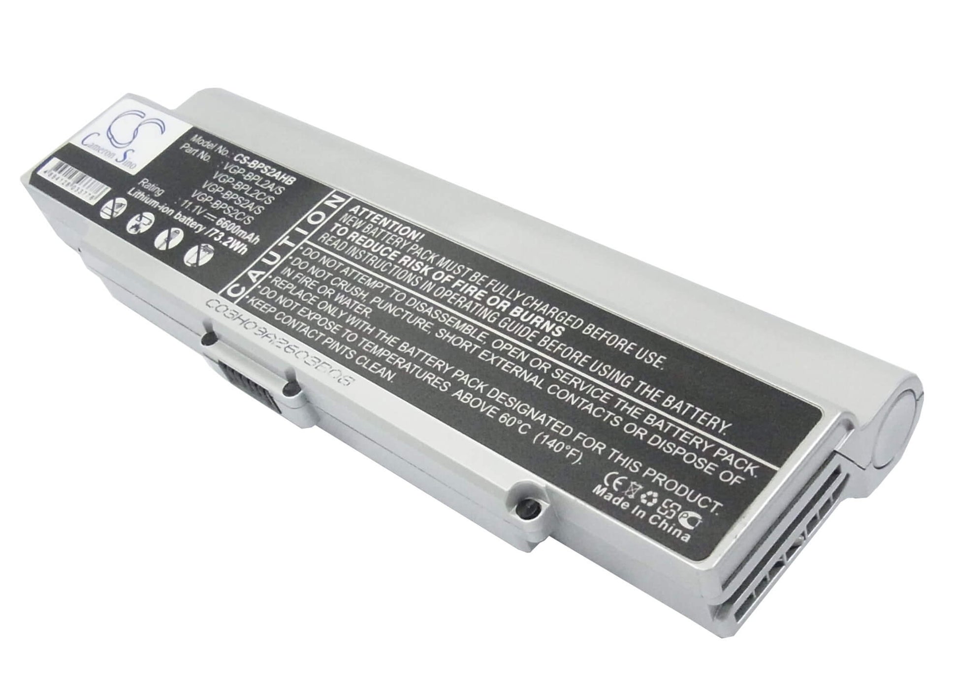 11.1V, 6600mAh, Li-ion Battery fits Sony, Vaio Vgn-c140g/b, Vaio Vgn-c150p/b, 73.26Wh