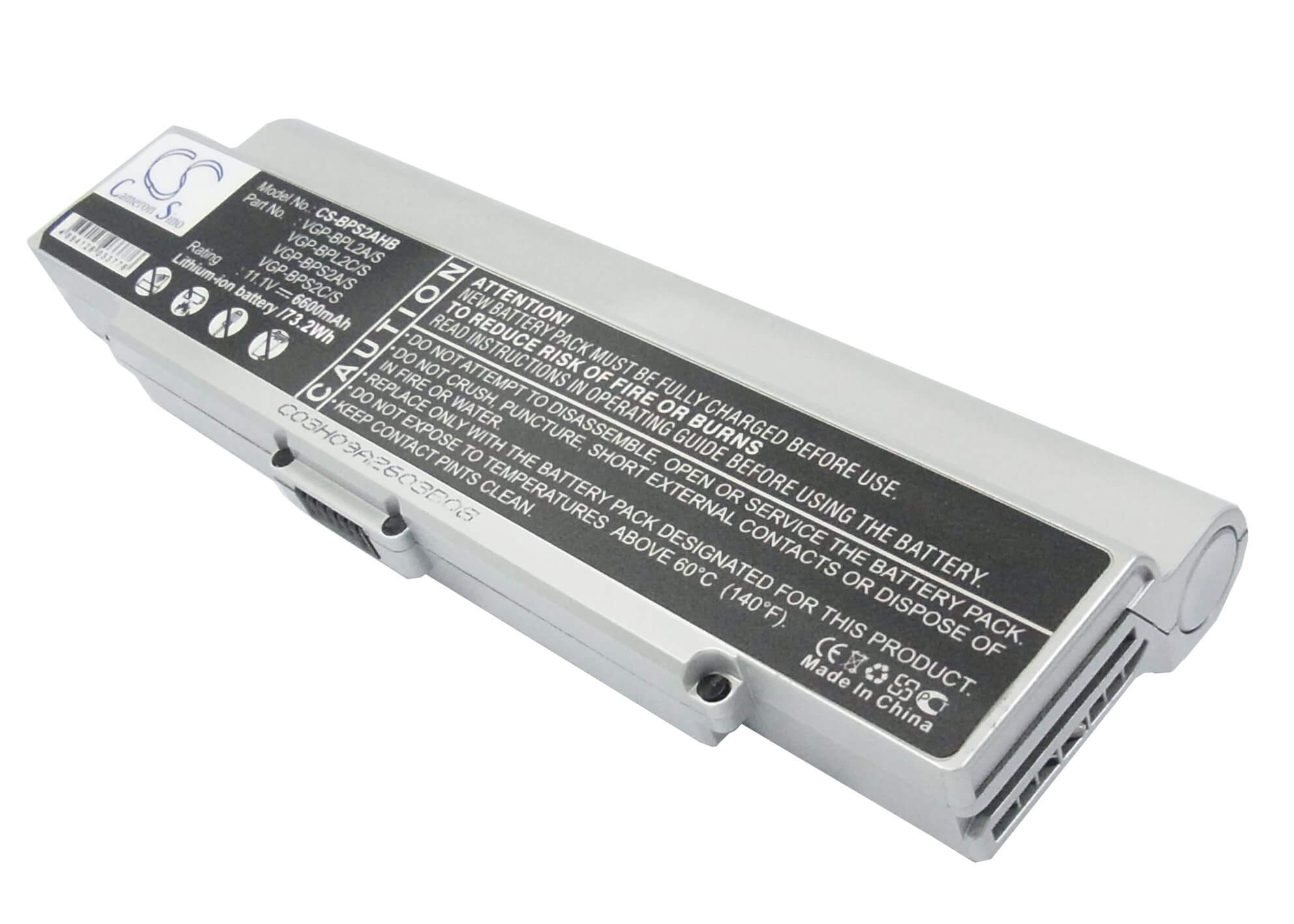 11.1V, 6600mAh, Li-ion Battery fits Sony, Vaio Vgn-c140g/b, Vaio Vgn-c150p/b, 73.26Wh