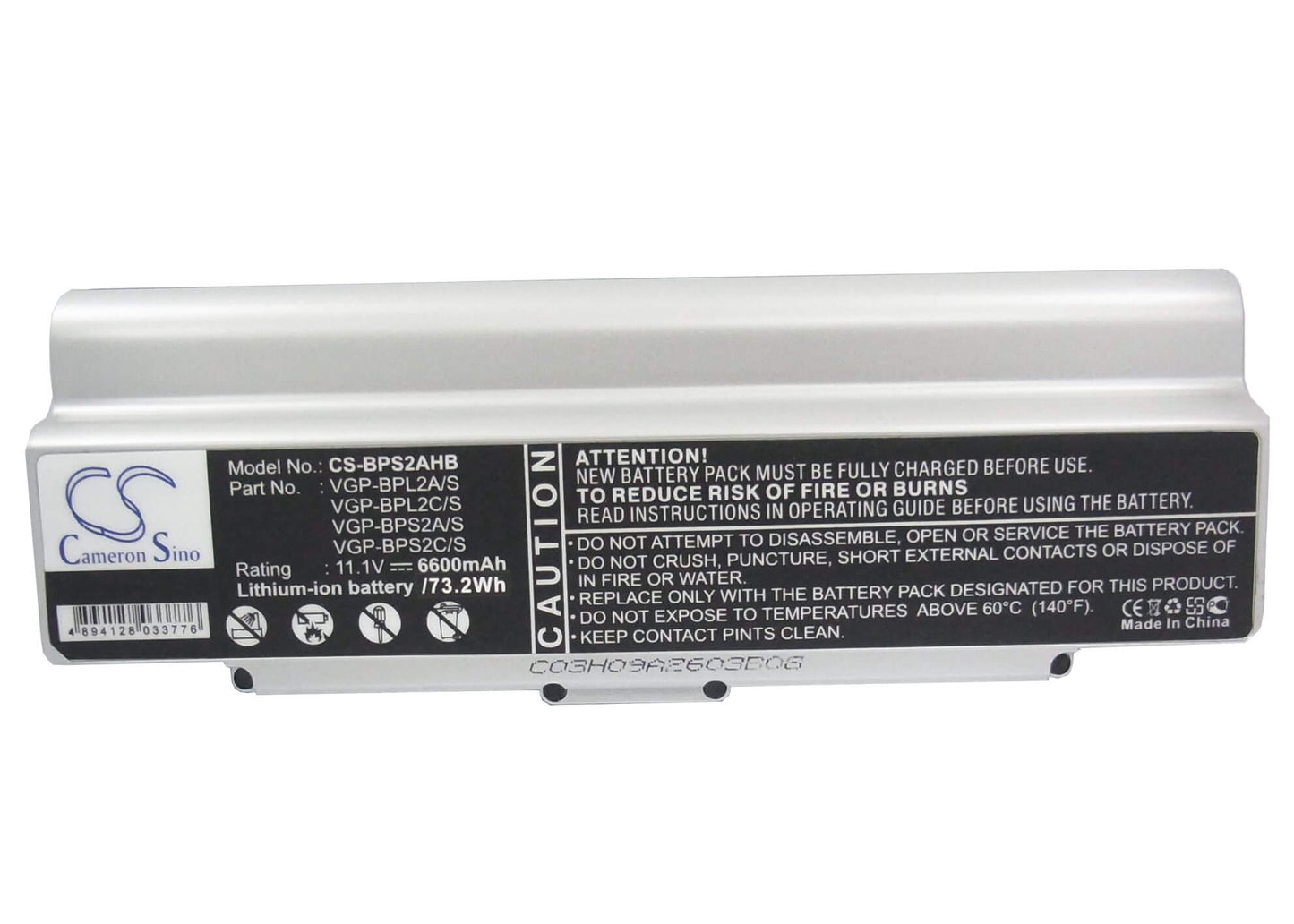 11.1V, 6600mAh, Li-ion Battery fits Sony, Vaio Vgn-c140g/b, Vaio Vgn-c150p/b, 73.26Wh