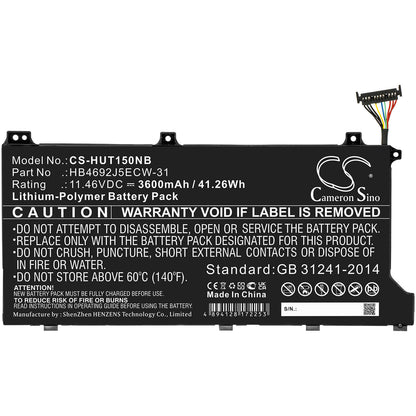11.46V, 3600mAh, Li-Polymer Battery fits Huawei, Hly-19r, Kpl-woob, 41.256Wh