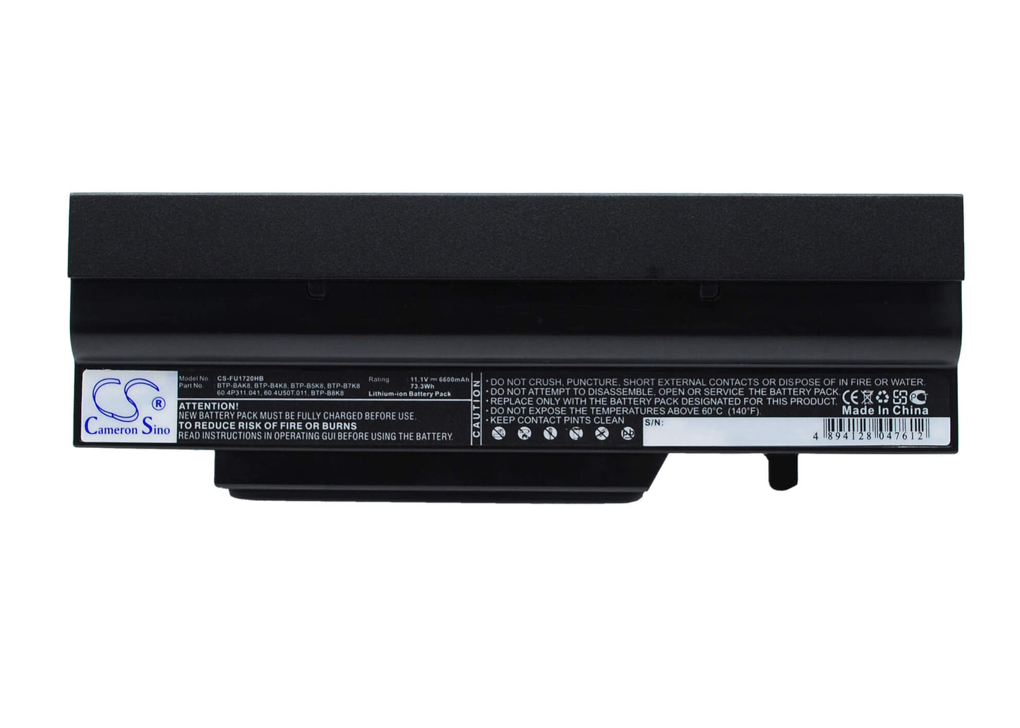 11.1V, 6600mAh, Li-ion Battery fits Fujitsu, Amilo Pro V3405, Amilo Pro V3505, 73.26Wh