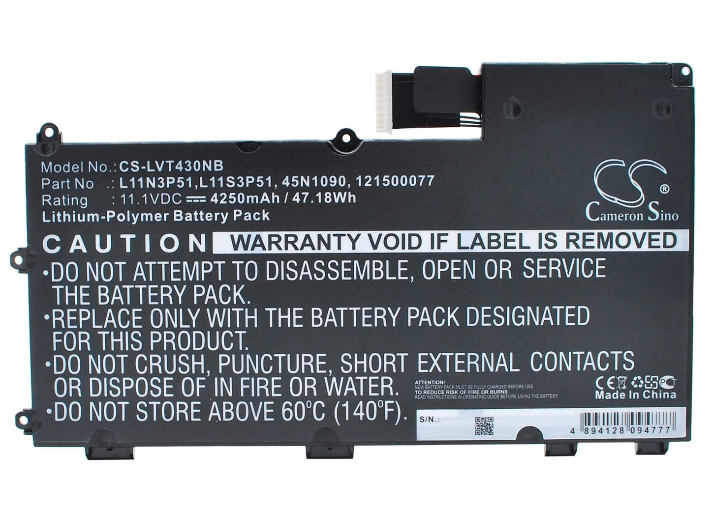 11.1V, 4250mAh, Li-Polymer Battery fits Lenovo, 33511f9, 33511g0, 47.175Wh