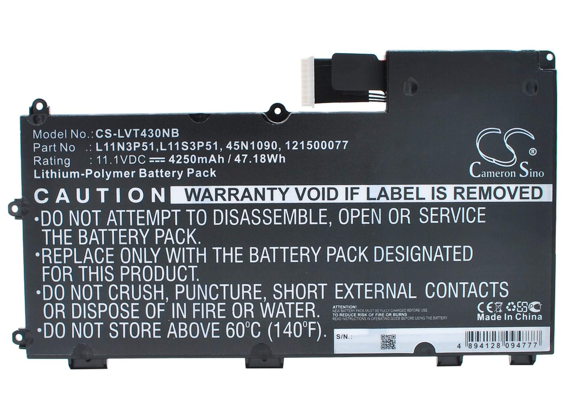 11.1V, 4250mAh, Li-Polymer Battery fits Lenovo, 33511f9, 33511g0, 47.175Wh