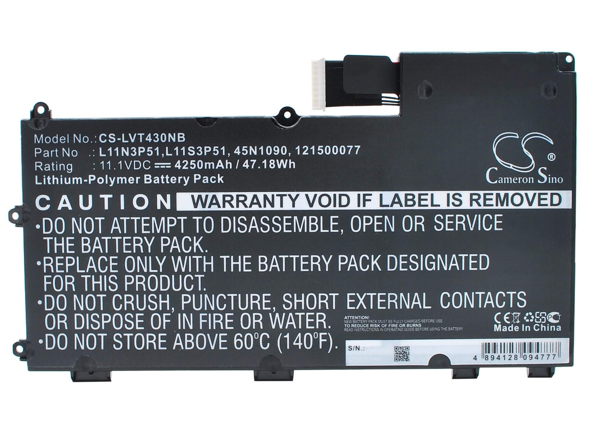 11.1V, 4250mAh, Li-Polymer Battery fits Lenovo, 33511f9, 33511g0, 47.175Wh
