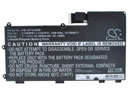 11.1V, 4250mAh, Li-Polymer Battery fits Lenovo, 33511f9, 33511g0, 47.175Wh