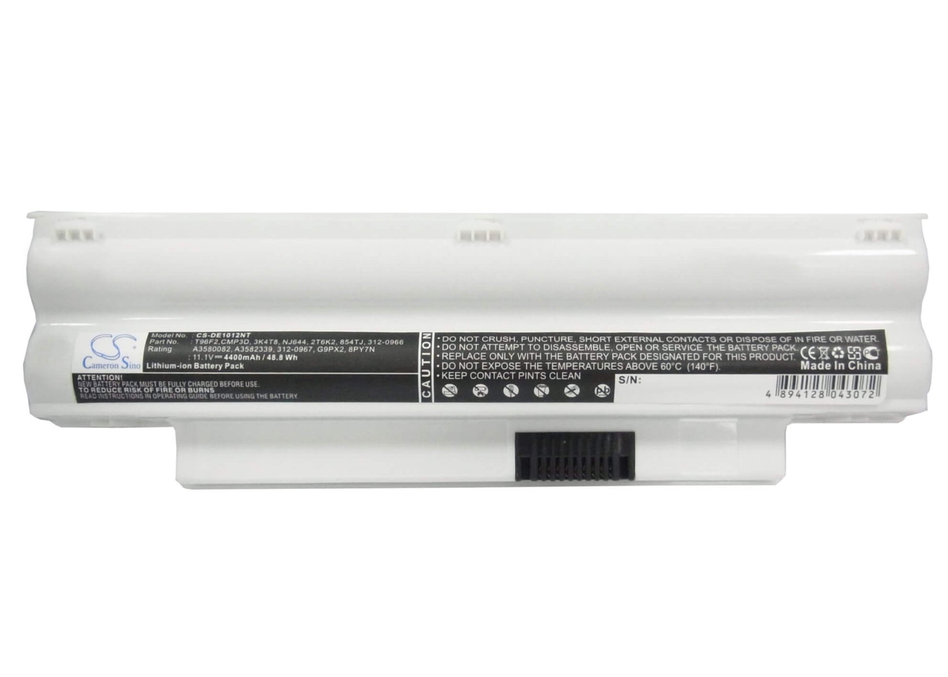 White, 11.1V, 4400mAh, Li-ion Battery fits Dell, Inspiron Im1012-1243ibu Mini 1, Inspiron Im1012-571obk, 48.84Wh